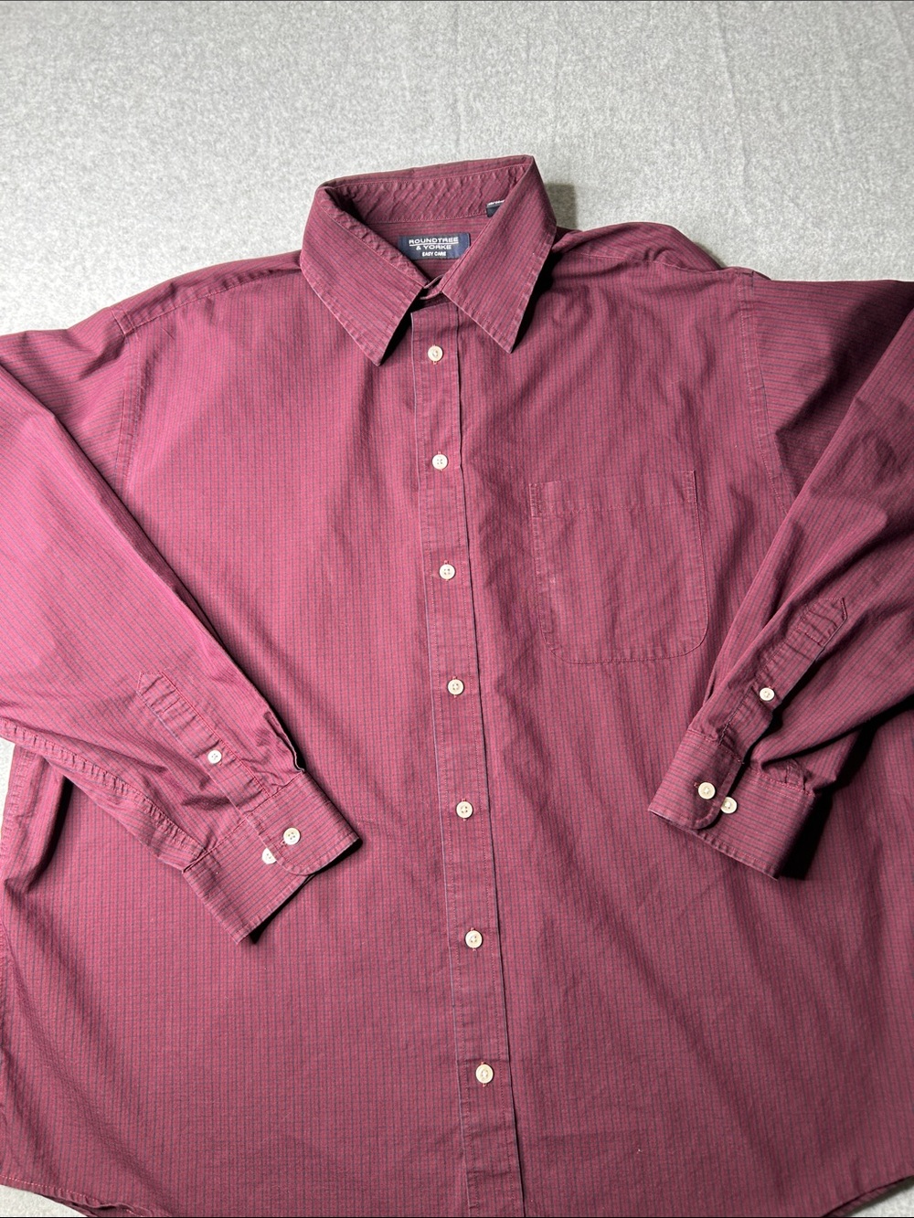 Roundtree & Yorke Easy Care Burgundy Pinstripe Long-Sleeve Dress Shirt‎